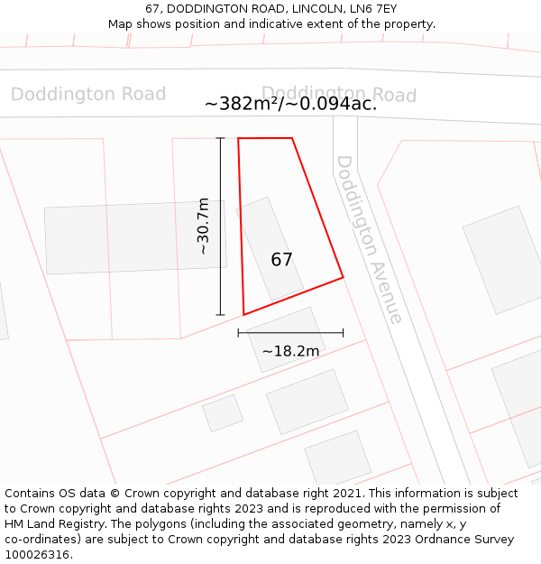 67, DODDINGTON ROAD, LINCOLN, LN6 7EY: Plot and title map