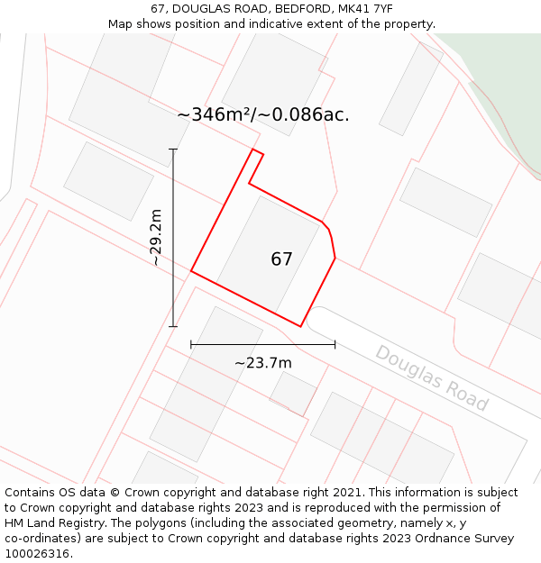 67, DOUGLAS ROAD, BEDFORD, MK41 7YF: Plot and title map