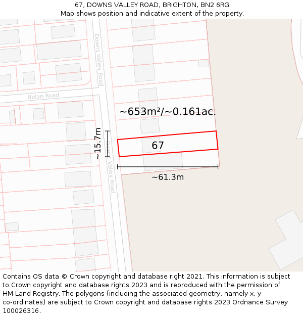 67, DOWNS VALLEY ROAD, BRIGHTON, BN2 6RG: Plot and title map