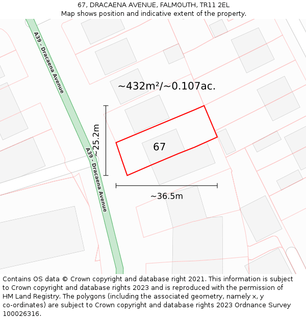 67, DRACAENA AVENUE, FALMOUTH, TR11 2EL: Plot and title map