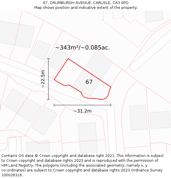 67, DRUMBURGH AVENUE, CARLISLE, CA3 0PD: Plot and title map