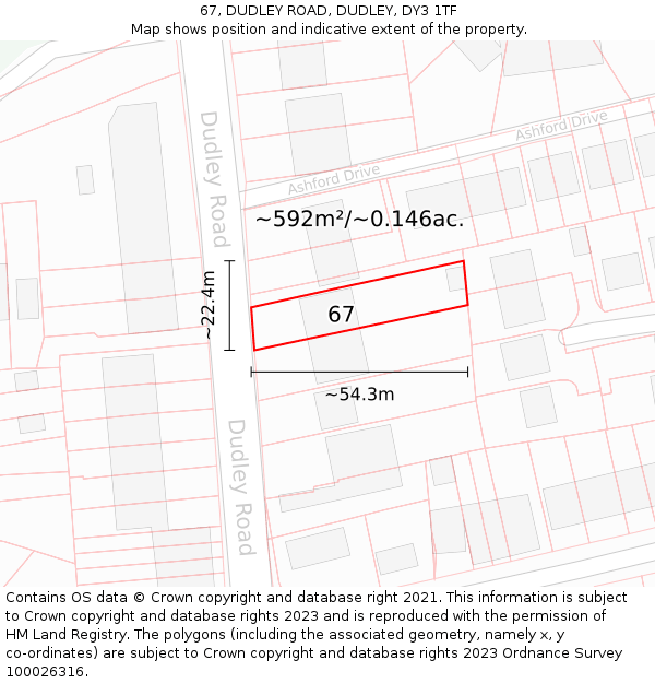 67, DUDLEY ROAD, DUDLEY, DY3 1TF: Plot and title map