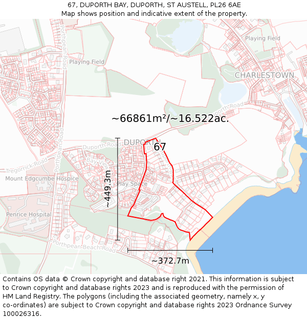 67, DUPORTH BAY, DUPORTH, ST AUSTELL, PL26 6AE: Plot and title map