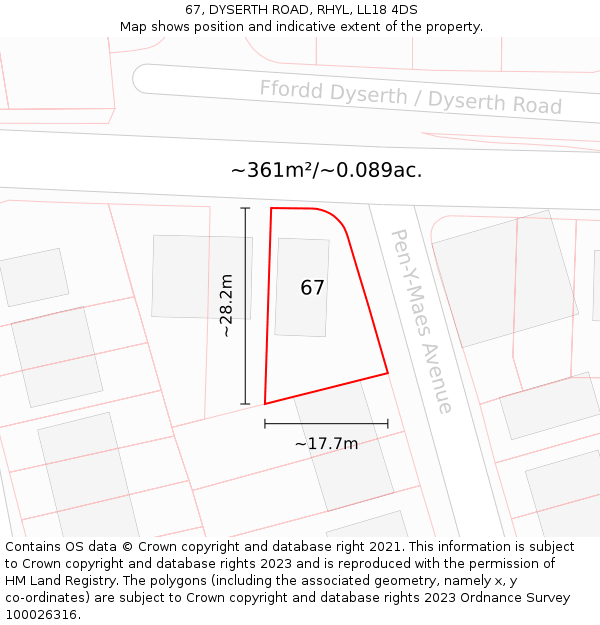 67, DYSERTH ROAD, RHYL, LL18 4DS: Plot and title map