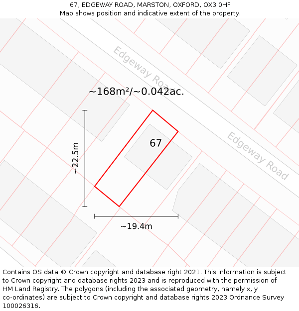 67, EDGEWAY ROAD, MARSTON, OXFORD, OX3 0HF: Plot and title map