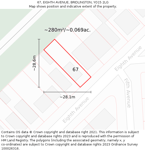 67, EIGHTH AVENUE, BRIDLINGTON, YO15 2LG: Plot and title map