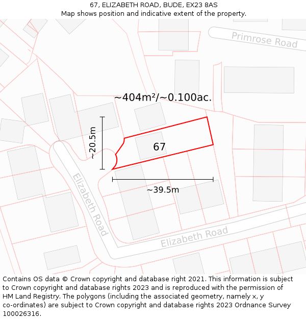 67, ELIZABETH ROAD, BUDE, EX23 8AS: Plot and title map