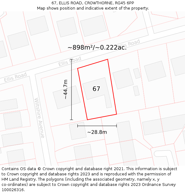 67, ELLIS ROAD, CROWTHORNE, RG45 6PP: Plot and title map