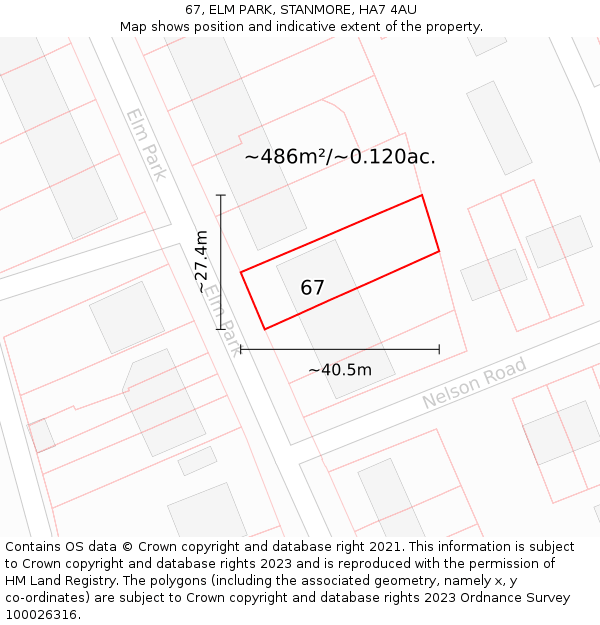 67, ELM PARK, STANMORE, HA7 4AU: Plot and title map