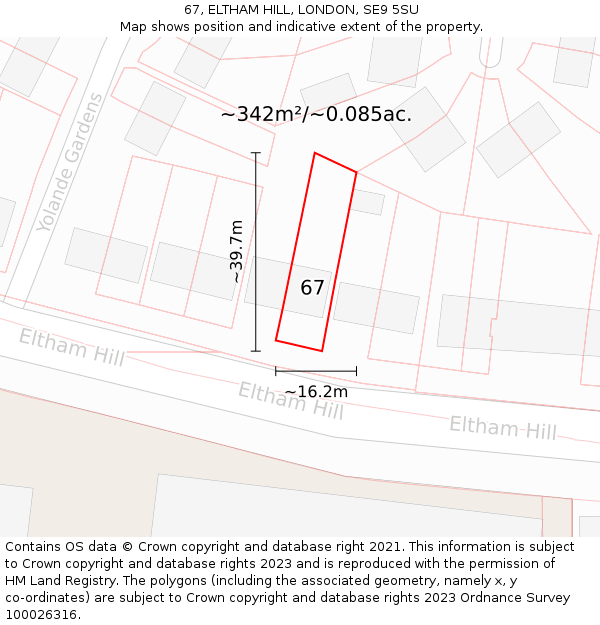 67, ELTHAM HILL, LONDON, SE9 5SU: Plot and title map