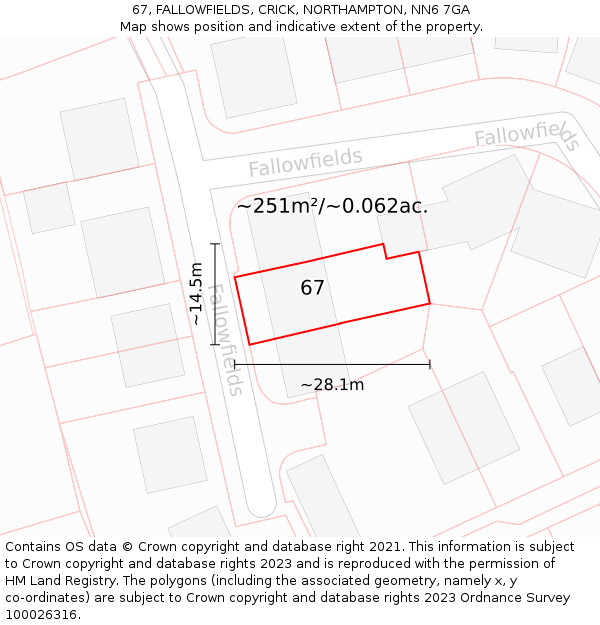 67, FALLOWFIELDS, CRICK, NORTHAMPTON, NN6 7GA: Plot and title map