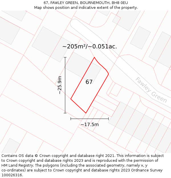 67, FAWLEY GREEN, BOURNEMOUTH, BH8 0EU: Plot and title map