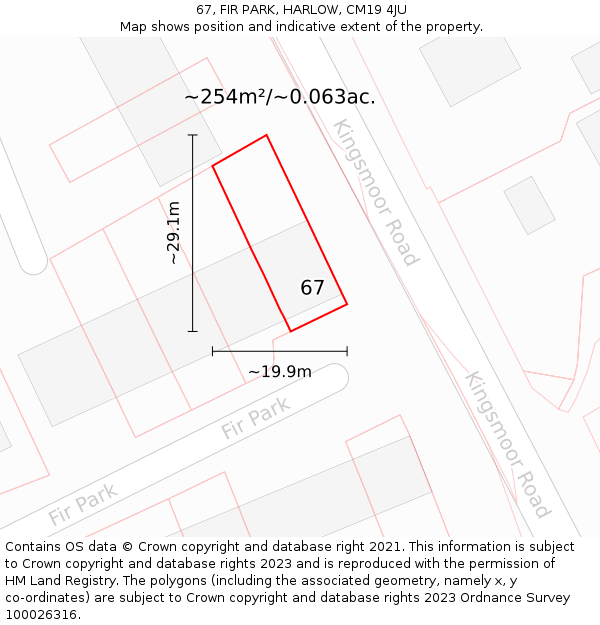 67, FIR PARK, HARLOW, CM19 4JU: Plot and title map