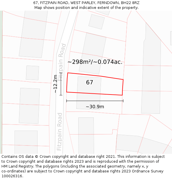 67, FITZPAIN ROAD, WEST PARLEY, FERNDOWN, BH22 8RZ: Plot and title map