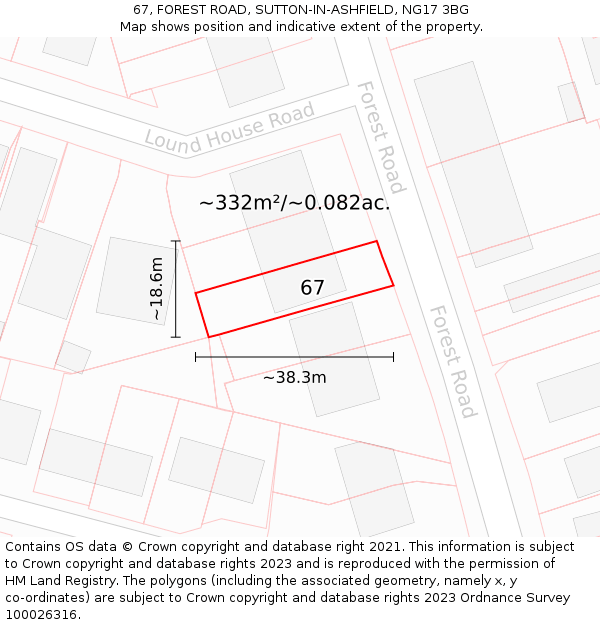 67, FOREST ROAD, SUTTON-IN-ASHFIELD, NG17 3BG: Plot and title map