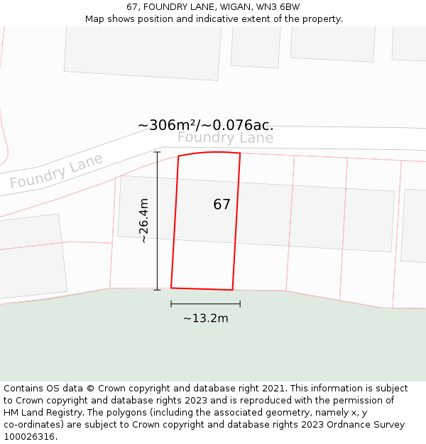 67, FOUNDRY LANE, WIGAN, WN3 6BW: Plot and title map