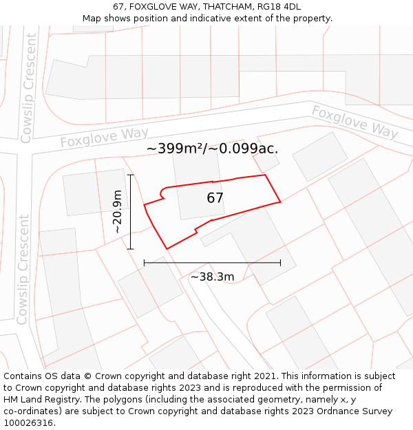 67, FOXGLOVE WAY, THATCHAM, RG18 4DL: Plot and title map