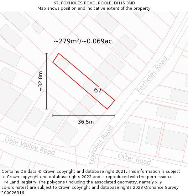 67, FOXHOLES ROAD, POOLE, BH15 3ND: Plot and title map