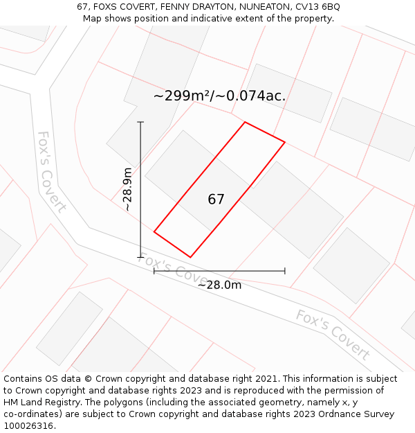 67, FOXS COVERT, FENNY DRAYTON, NUNEATON, CV13 6BQ: Plot and title map