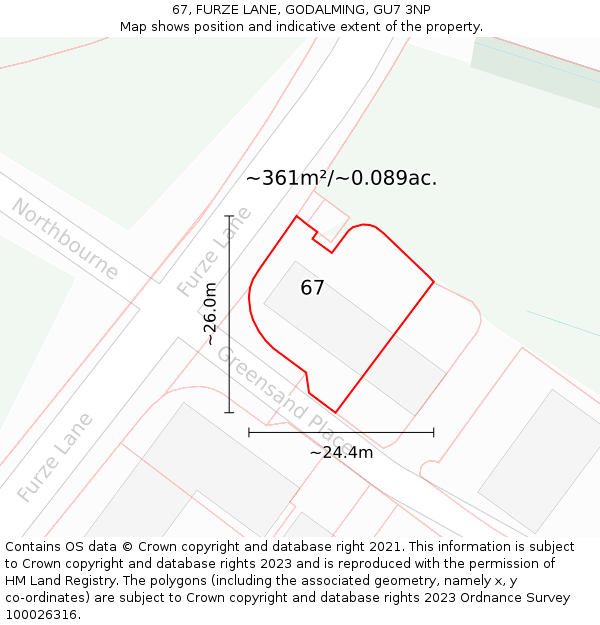 67, FURZE LANE, GODALMING, GU7 3NP: Plot and title map