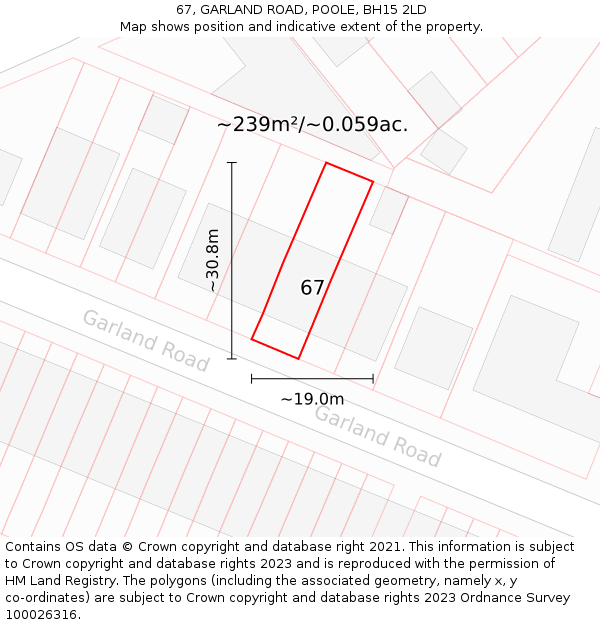 67, GARLAND ROAD, POOLE, BH15 2LD: Plot and title map