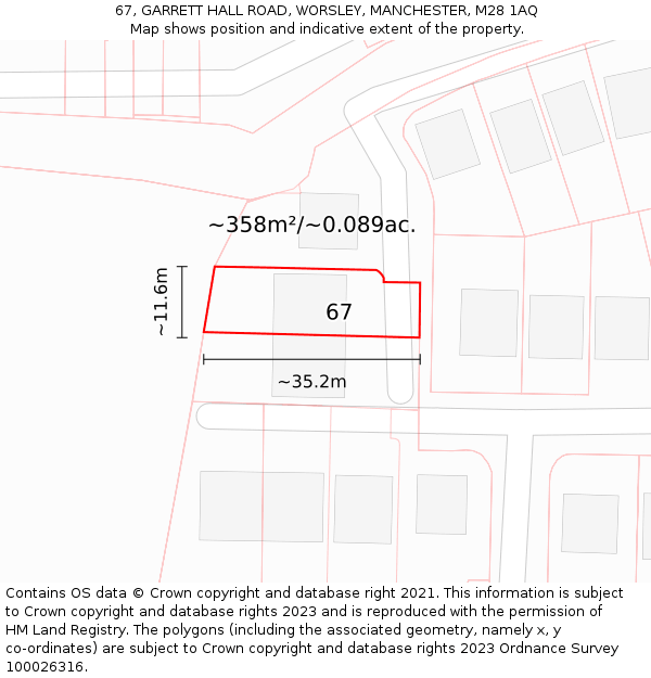 67, GARRETT HALL ROAD, WORSLEY, MANCHESTER, M28 1AQ: Plot and title map