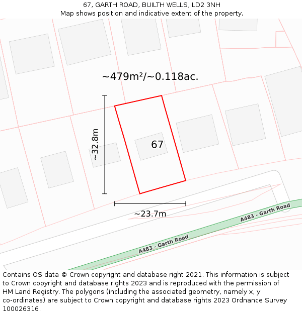 67, GARTH ROAD, BUILTH WELLS, LD2 3NH: Plot and title map