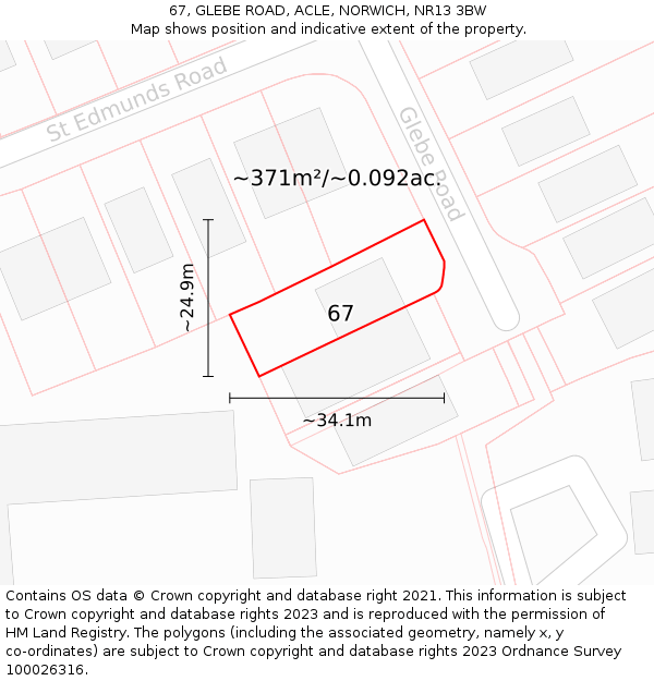 67, GLEBE ROAD, ACLE, NORWICH, NR13 3BW: Plot and title map