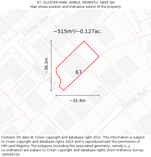 67, GLOSTER PARK, AMBLE, MORPETH, NE65 0JA: Plot and title map