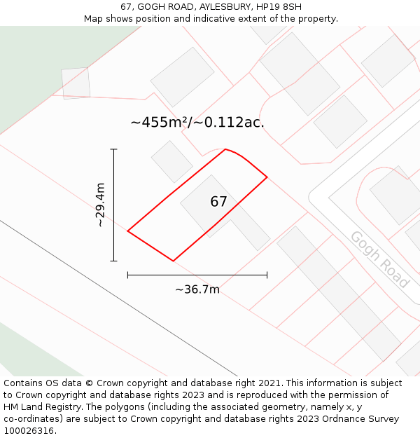 67, GOGH ROAD, AYLESBURY, HP19 8SH: Plot and title map