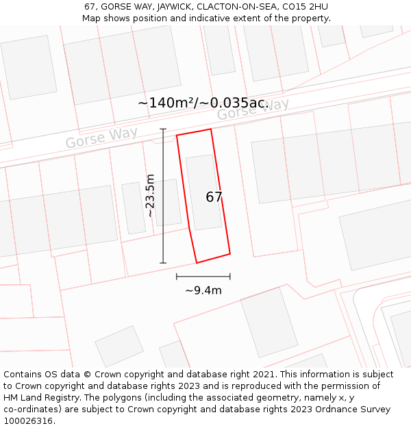 67, GORSE WAY, JAYWICK, CLACTON-ON-SEA, CO15 2HU: Plot and title map