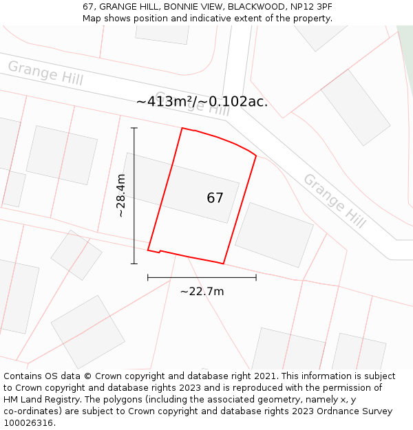 67, GRANGE HILL, BONNIE VIEW, BLACKWOOD, NP12 3PF: Plot and title map