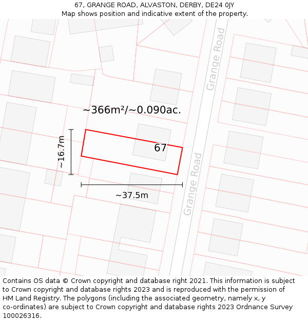 67, GRANGE ROAD, ALVASTON, DERBY, DE24 0JY: Plot and title map