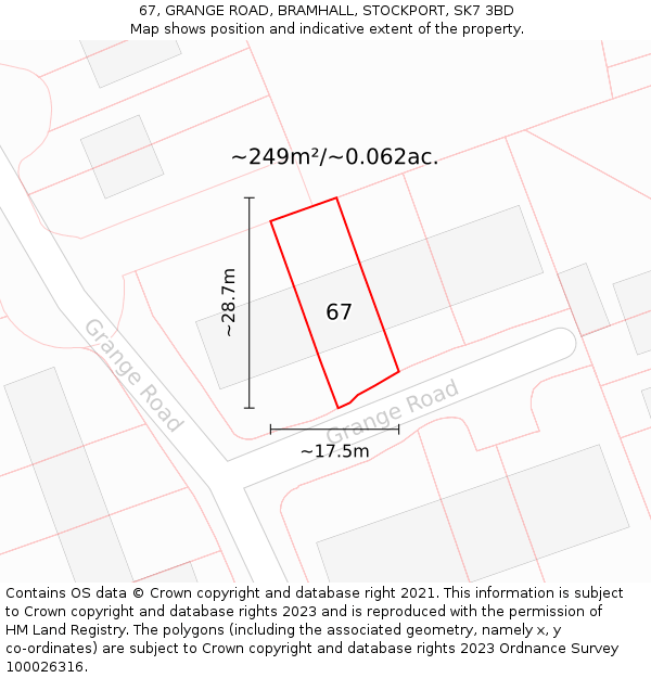 67, GRANGE ROAD, BRAMHALL, STOCKPORT, SK7 3BD: Plot and title map