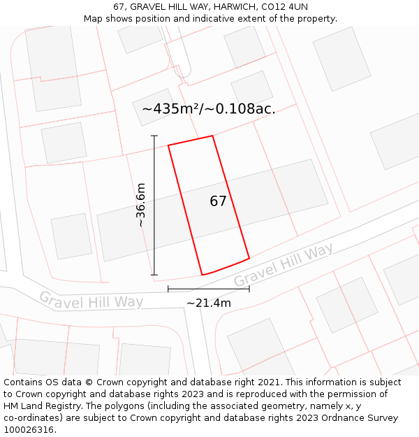 67, GRAVEL HILL WAY, HARWICH, CO12 4UN: Plot and title map