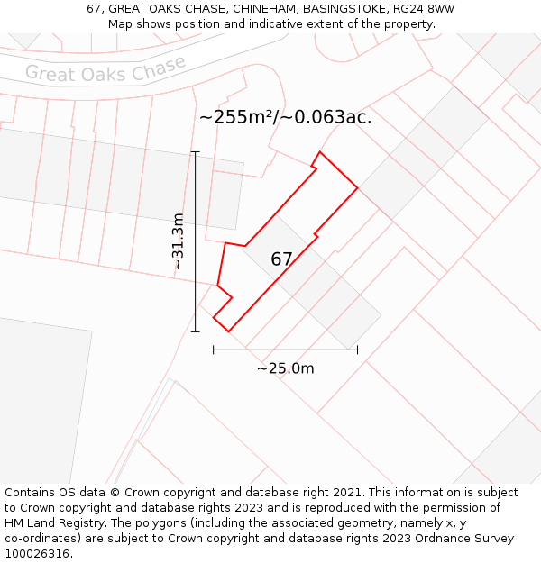 67, GREAT OAKS CHASE, CHINEHAM, BASINGSTOKE, RG24 8WW: Plot and title map