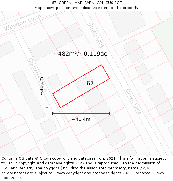 67, GREEN LANE, FARNHAM, GU9 8QE: Plot and title map