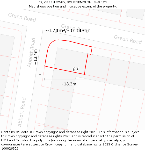 67, GREEN ROAD, BOURNEMOUTH, BH9 1DY: Plot and title map