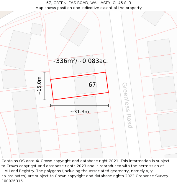 67, GREENLEAS ROAD, WALLASEY, CH45 8LR: Plot and title map