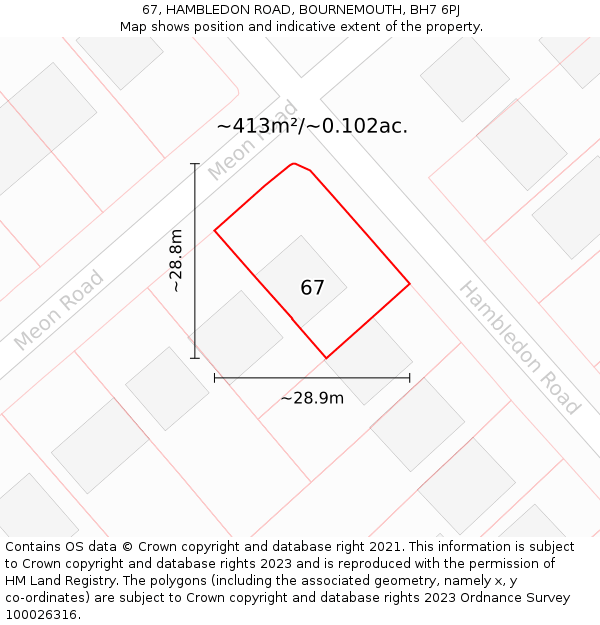 67, HAMBLEDON ROAD, BOURNEMOUTH, BH7 6PJ: Plot and title map