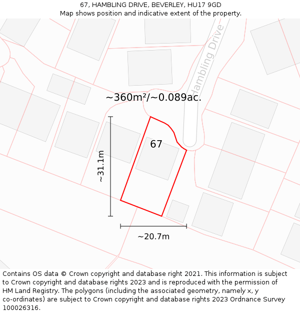 67, HAMBLING DRIVE, BEVERLEY, HU17 9GD: Plot and title map