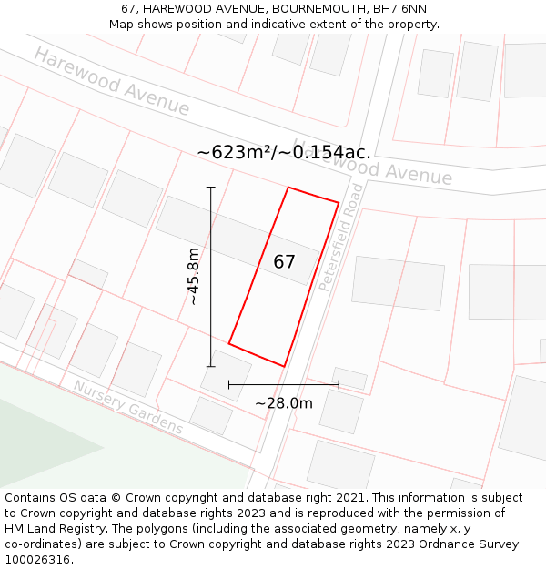 67, HAREWOOD AVENUE, BOURNEMOUTH, BH7 6NN: Plot and title map