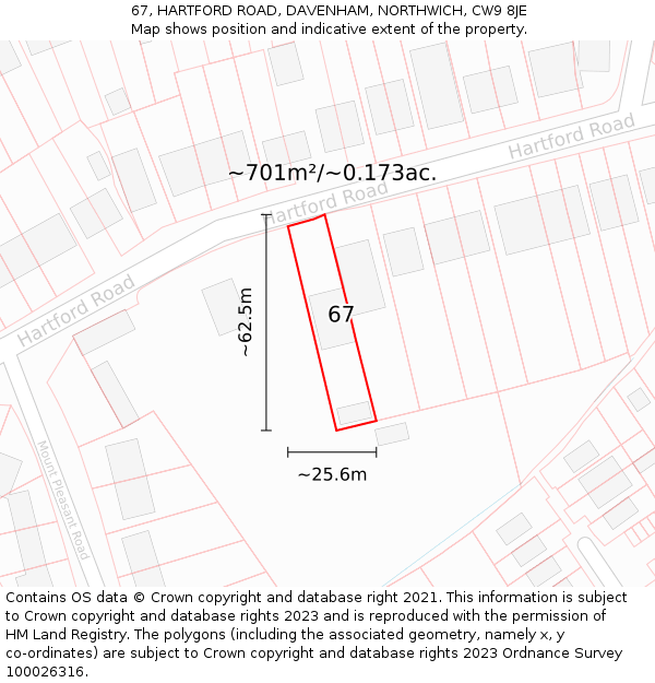 67, HARTFORD ROAD, DAVENHAM, NORTHWICH, CW9 8JE: Plot and title map