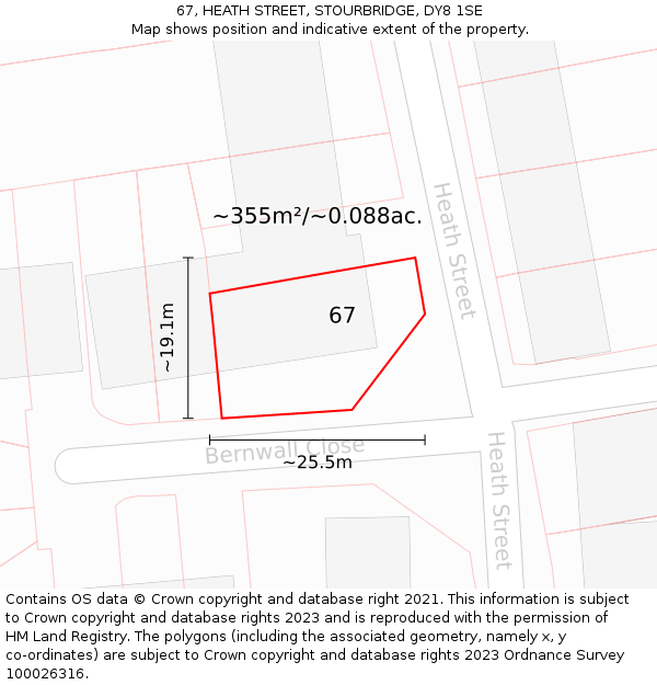 67, HEATH STREET, STOURBRIDGE, DY8 1SE: Plot and title map