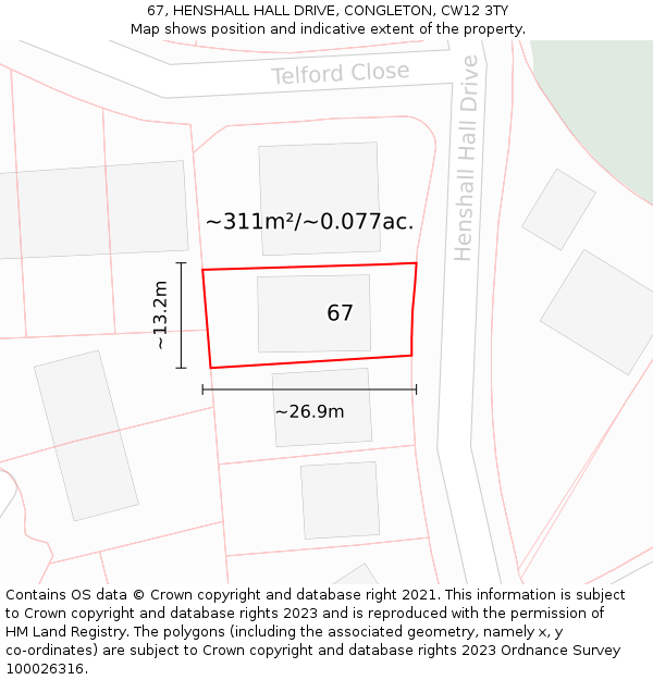 67, HENSHALL HALL DRIVE, CONGLETON, CW12 3TY: Plot and title map