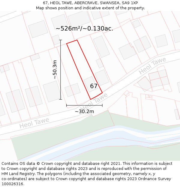 67, HEOL TAWE, ABERCRAVE, SWANSEA, SA9 1XP: Plot and title map