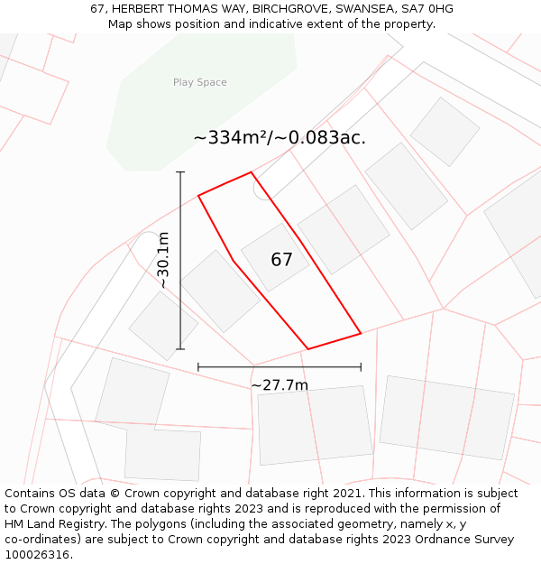 67, HERBERT THOMAS WAY, BIRCHGROVE, SWANSEA, SA7 0HG: Plot and title map