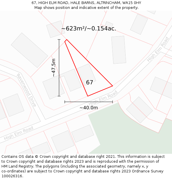 67, HIGH ELM ROAD, HALE BARNS, ALTRINCHAM, WA15 0HY: Plot and title map
