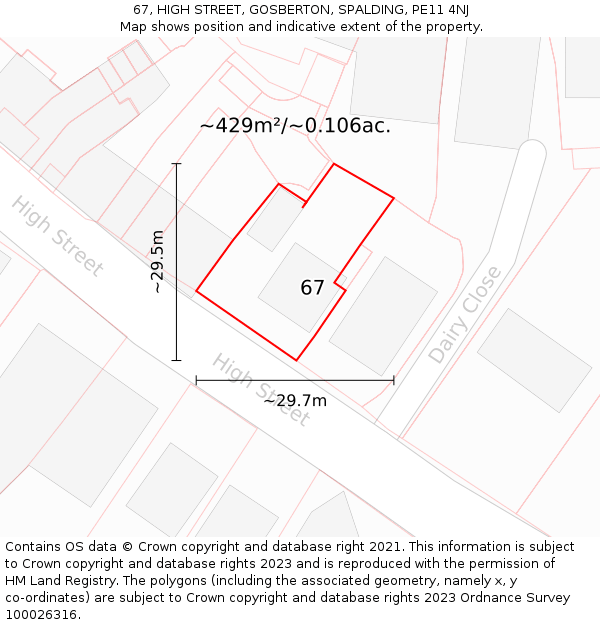 67, HIGH STREET, GOSBERTON, SPALDING, PE11 4NJ: Plot and title map