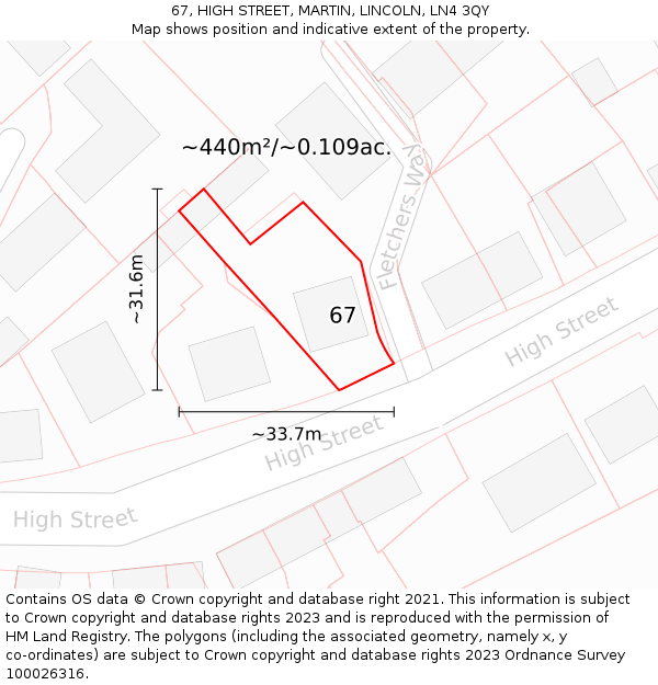 67, HIGH STREET, MARTIN, LINCOLN, LN4 3QY: Plot and title map